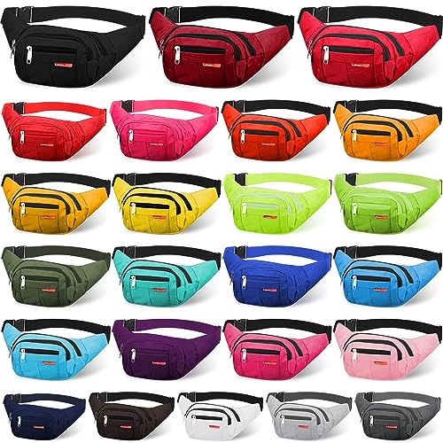 Silkfly 24 Pcs Fanny Pack Crossbody Bulk 14 Inch Plus Size Waterproof Waist Bags Traveling Running Sport Exercise Waist Pack with Adjustable Belt for Women Men Outdoor Running Rave Party, 24 Colors