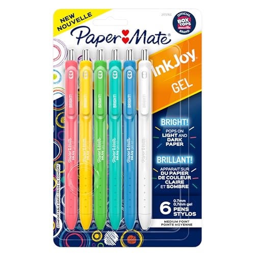 Paper Mate IF Inkjoy Gel Bright! Pens, Medium Point (0.7mm), Retractable, Assorted Opaque Ink, 6 Count