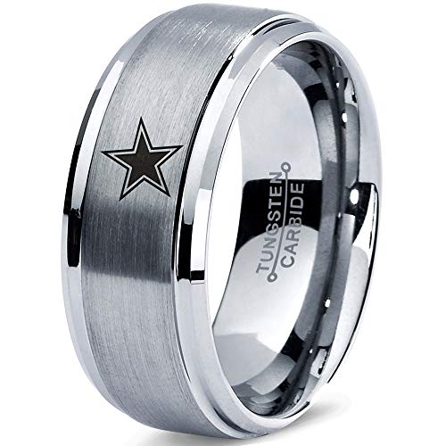 Zealot Jewelry Tungsten Star Space Galaxy Universe Solar System Band Ring 8mm Men Women Comfort Fit Gray Step Bevel Edge Brushed Polished Size 13