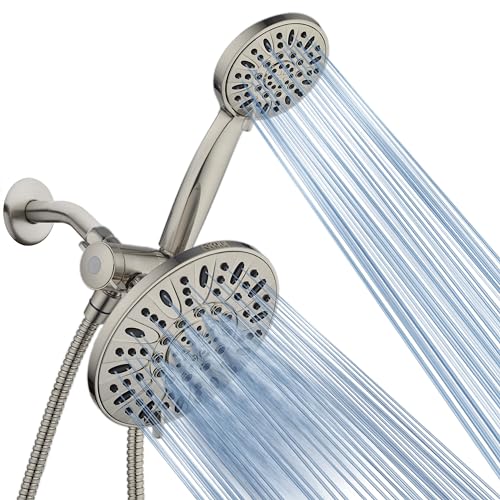 AquaDance 7' Premium High Pressure 3-Way Rainfall Combo with Stainless Steel Hose – Enjoy Luxurious 6-setting Rain Shower Head and Hand Held Shower Separately or Together – Brushed Nickel Finish