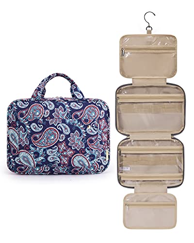 BAGSMART Toiletry Bag Travel Bag with Hanging Hook, Water-resistant Makeup Cosmetic Bag Travel Organizer for Accessories, Shampoo, Full Sized Container, Toiletries (Red Paisley, Large)