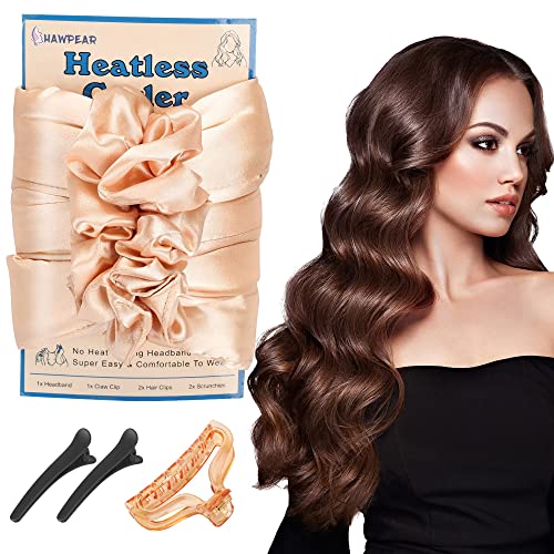 Heatless Hair Curler, Natural Waves Curling Headband for Hair Heatless Curls, Overnight Hair Curlers to Sleep in, Soft Satin & Cotton Heatless Curling Rod Headband for Women (Gold)