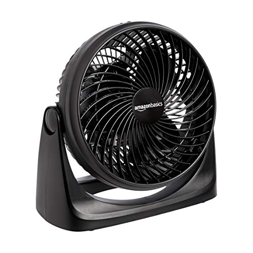 Amazon Basics 11-Inch Air Circulator Desk Fan with 90-Degree Tilt Head and 3 Speed Settings, 35 Watts, Ultra Quiet (30 dB), Lightweight (3 LBS), Black, 6.3'D x 11.1'W x 10.9'H