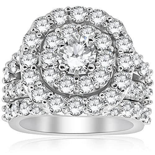 P3 POMPEII3 4 1/3 ct Diamond Cushion Double Halo Engagement Ring Wedding Set 10k White Gold - Size 7.5