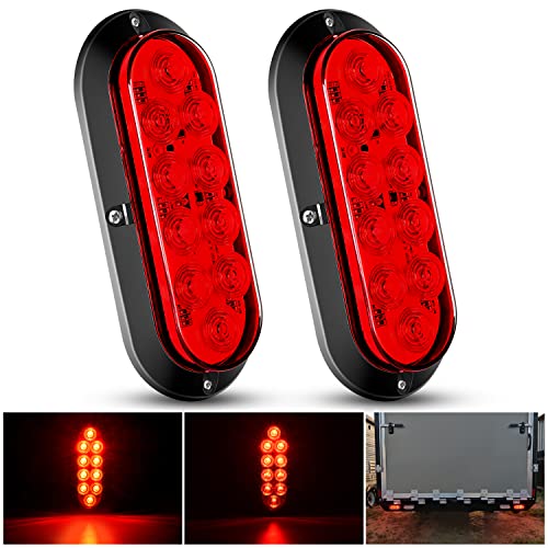 Nilight 6' Oval Red LED Trailer Tail Light Surface Mount 2PCS 10 LED Waterproof Stop Brake Turn Trailer Lights for Truck RV Boat Bus Lorry Camper Van Caravan, 2 Years Warranty