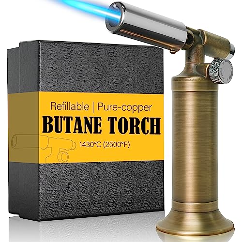 ravs Butane Torch, Pure Copper Kitchen Torch with Adjustable Flame, Mini Torch Lighters Butane Refillable, Culinary Torch for BBQ, Baking. Culinary Torch, Cooking Torch-Blow Torch-Butane Not Included