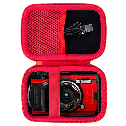 Aenllosi Hard Carrying Case Compatible with OLYMPUS Tough TG-6 / OM System Tough TG-7 Waterproof Camera(Case Only,Red)