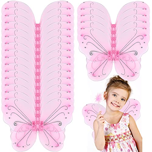 Chivao 20 Pieces Fairy Wings Butterfly Wings Dress up Birthday Wedding Decoration Halloween Party Accessory for Kids Girls (Pink)