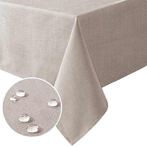 H.VERSAILTEX Linen Textured Table Cloths Square 60 x 60 Inch Premium Solid Tablecloth Spill-Proof Waterproof Table Cover for Dining Buffet Feature Extra Soft and Thick Fabric Wrinkle Free, Taupe