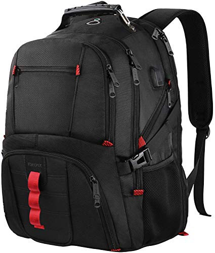 YOREPEK Laptop Backpack for Men, Large 17 Inch Durable Travel Backpack Water Resistant, Airline Approved Computer Bag with USB Charging Port, Anti Theft Bag for College Business Work, Black