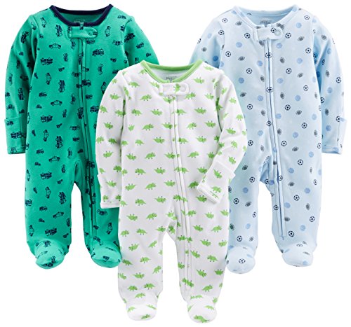 Simple Joys by Carter's Baby Boys' Cotton Footed Sleep and Play, Pack of 3, Cars/Dinosaur/Sports Pack, Newborn