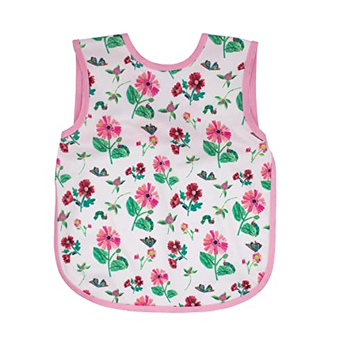 BapronBaby Eric Carle Pink Floral Caterpillar Bapron - No Neck Tie Safer Bib for Baby & Toddler - Soft Waterproof Stain Resistant - Machine Washable - Sz Baby/Toddler 6m-3T