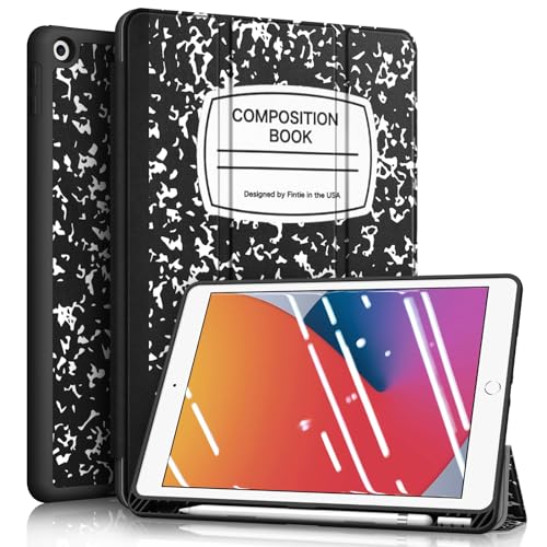 Fintie SlimShell Case for iPad 9th / 8th / 7th Generation (2021/2020/2019 Model) 10.2 Inch - [Built-in Pencil Holder] Soft TPU Protective Stand Back Cover with Auto Wake/Sleep, Composition Book Black