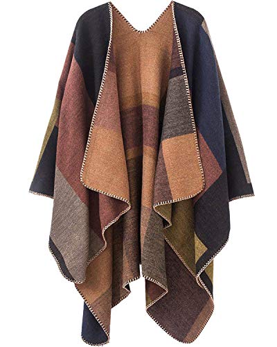 Vocanbomor Women's Shawls and Wraps Open Front Poncho Cape Winter Sweater, A2-Khaki