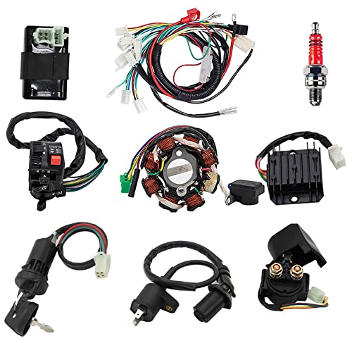 Complete Wiring Harness kit with Electrics Stator Coil CDI Wiring Harness Solenoid Relay Spark Plug - Normally Open for ATV Quad 4 Four Wheelers 150CC 200CC 250CC Go Kart Dirt Pit Bikes by KAKO