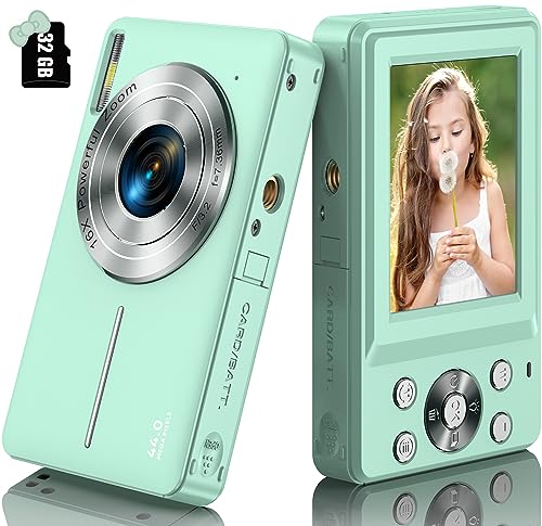 Digital Camera, Kids Camera FHD 1080P 44MP Compact Digital Camera with 32GB SD Card Small Vlogging Camera 16X Digital Zoom, Mini Point and Shoot Camera Gift for Kids Boys Girls Teens Students (Green)