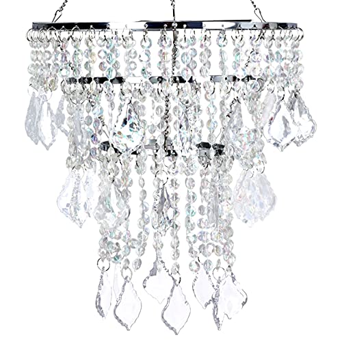 Cioceen Acrylic Chandelier lampshade Crystal Beaded Fixture Pendant Ceiling Light Shade for Wedding Bedroom Centerpiece Lampshade with Acrylic Jewel Droplets H11.5' X W9.84' 3 Tiers