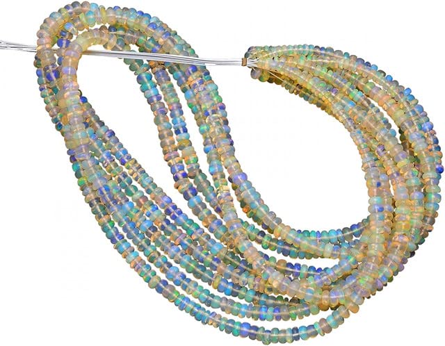 AAA+ Natural Ethiopian Welo Opal Fire Smooth Rondelle Beads | 3mm-4.5mm Beads 8inch Strand | Ethiopian Opal Semi Precious Gemstone Rondelle CHIK-STNRD-21828