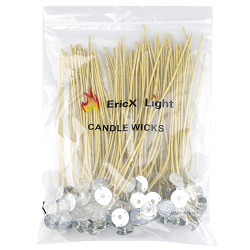EricX Light Organic Hemp Candle Wicks, 100 Piece 8' Pre-Waxed by 100% Beeswax & Tabbed, for Candle Making
