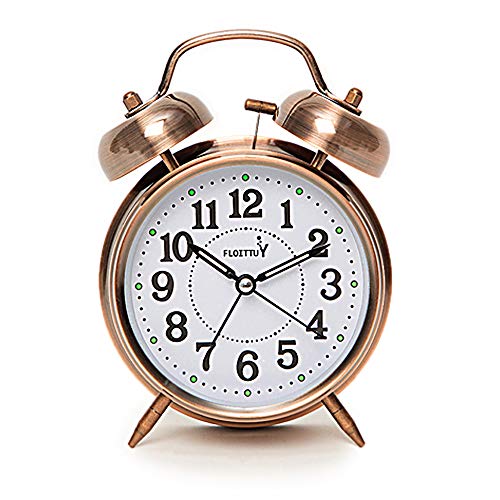 FLOITTUY {Loud Alarm for Deep Sleepers) 4'' Twin Bell Alarm Clock with Backlight for Bedroom and Home Decoration(Red-Brown)