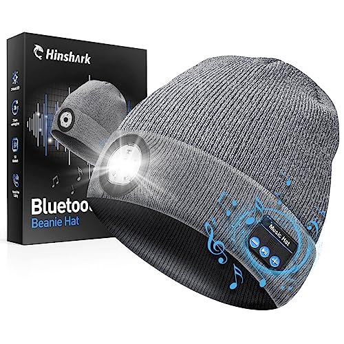 Gifts for Men, Stocking Stuffers for Men, LED Bluetooth Beanie Hat, Mens Gifts for Christams, Cool Gadgets for Him, Dad, Husband, Boyfriend, Grandpa, White Elephant Gifts for Adults Grey