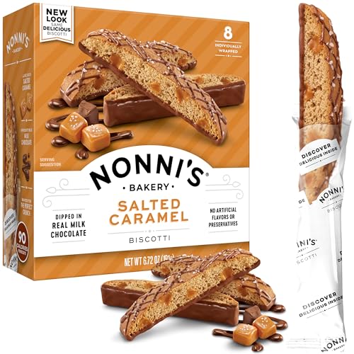 Nonni's Salted Caramel Biscotti Italian Cookies - Biscotti Individually Wrapped Cookies - Italian Biscotti Cookies w/Rich Milk Chocolate & Sea Salt - Kosher - 6.72 oz
