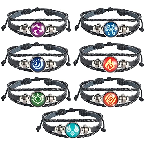 UTIEHD Genshin Impact Bracelet 7 Pack, Animne Element Luminous Bracelets Glow in Dark, God's Eye Time Gem Bracelet of Fire, Ice, Wind, Grass, Rock, Thunder, Water