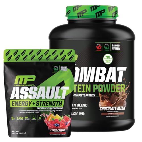 Muscle Pharm Combat 4lb Chocolate Protein and MusclePharm Assualt Fruit Punch Preworkout