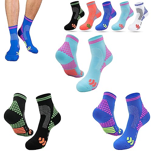 OLENZA Far Infrared Schorl Titanium Ion Heightening Booster Socks, Tourmaline Slimming Health Sock, Tourmaline Athletic Socks (Black+Light blue+Dark blue,Large)