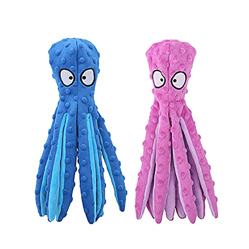 HGB Squeaky Dog Toys, Octopus No Stuffing Crinkle Plush Dog Toys to Keep Them Busy, Durable Interactive Dog Chew Toys for Puppy Teething, Large Dog Toys for Large Medium Small Breeds, Pet Toys, 2 Pack