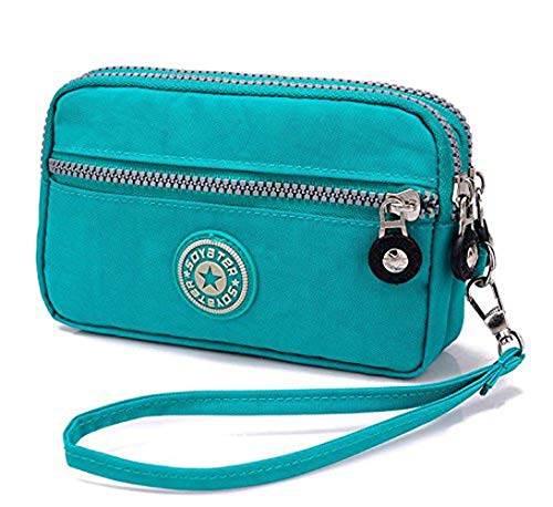 Women's Canvas Cell Phone Wristlets Bag Workout Phone Clutch Wallets Purse Zip Handbag for Samsung Galaxy S10 S9 S8 Plus Note 9 Note 8 LG V40 ThinQ Stylo 4 Motorola Moto G7 Fit with Case On (Aqua)