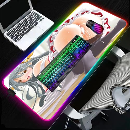 RGB Mouse Pad Anime Girl Sexy Butt Laptop Mouse Pad Gamer Lock Desktop Pad PC Gaming Accessories LED Backlight XXL Pad Sexy Butt Breasts Chest (D,24x12 inch)