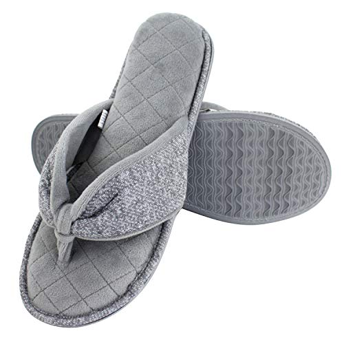 Magtoe Women's Velvet Lining Cozy Memory Foam Spa Thong Indoor Slippers (9-10,Grey)