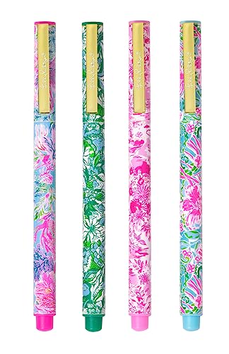 Lilly Pulitzer Felt Tip Pen Set of 4, Colored Pens Fine Point, Colorful Pens for Note Taking and Journaling, Assorted