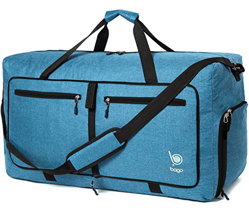 Bago Travel Duffel Bags for Traveling Women & Men- Foldable Weekender Bag - 80L 27' Large Duffle Bag For Travel & Camping Bag - Packable Lightweight Overnight Luggage bag (SnowBlue)