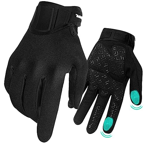 RIGWARL【2023 Upgrade】Motorcycle Gloves for Men and Women Touchscreen, Black Horse Riding Gloves Motorcycle Mens Lightweight Polyester, Summer Thin Cycling Gloves for Dirt Street Bike Motorbike MBX ATV