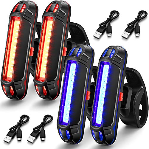 4 Pieces Bike Rear Tail Light USB Rechargeable Bicycle Taillight Ultra Bright Bike LED Safety Light Waterproof Cycling Taillight 7 Light Modes for Road Mountain Bike