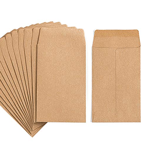 100 Pack Kraft Small Coin Envelopes Self-Adhesive Kraft Seed Envelopes Mini Parts Small Items Stamps Storage Packets Envelopes for Garden, Office or Wedding Gift(2.25'×3.5') (100)