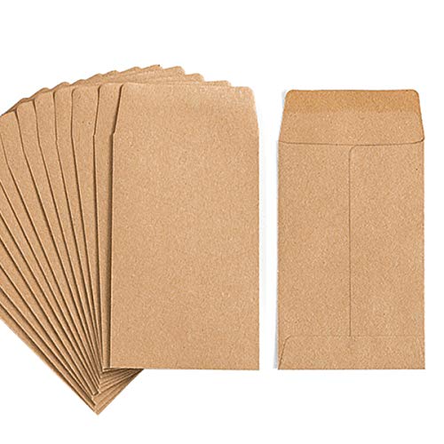 100 Pack Small Coin Envelopes Self-Adhesive Kraft Paper Seed Envelopes Mini Parts Small Items Stamps Storage Packets Envelopes for Garden, Office or Wedding Gift(2.25'×3.5') (100)