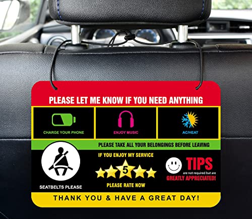 Rideshare Rating Tips Accessories Driver Signs Display Card (Pack of 2) – All You Need for Your Business