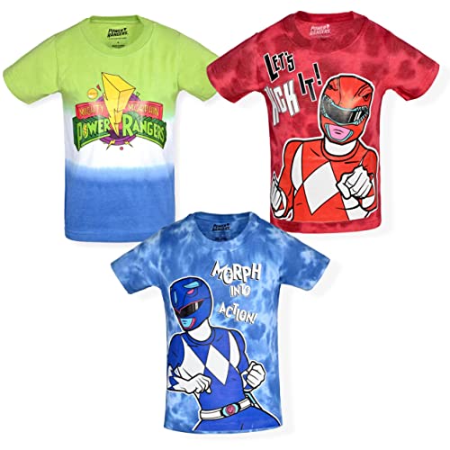 Power Rangers Boys’ 3 Pack T-Shirts for Toddler and Little Kids – Blue/Red/White/Green
