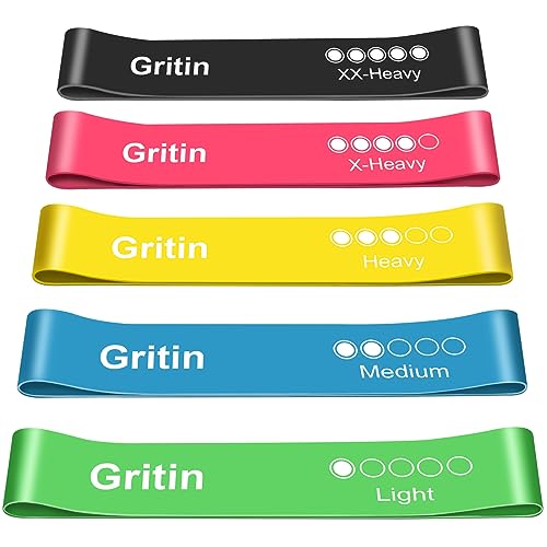 Gritin Resistance Bands,Exercise Bands Loop Bands with Instruction Guide and Carry Bag - Pack of 5 Different Resistance Levels Elastic Bands for Working Out, Exercise,Gym,Training,Yoga