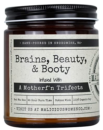 Malicious Women CO - Brains, Beauty, & Booty, Cabernet All Day (Sweet Red Wine) Infused with A Motherf'n Trifecta, All-Natural Organic Soy Candle, 9 oz