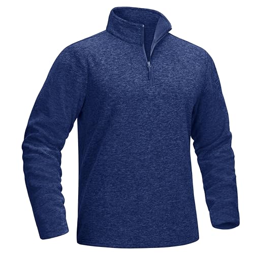 MAGCOMSEN Shirts Quarter Zip Running Shirts for Men 1/4 Zip Pullover Fleece Tops Golf Shirts Fall Athletic Shirt 1/4 Zip Workout Tops Performance Tops Dark Blue