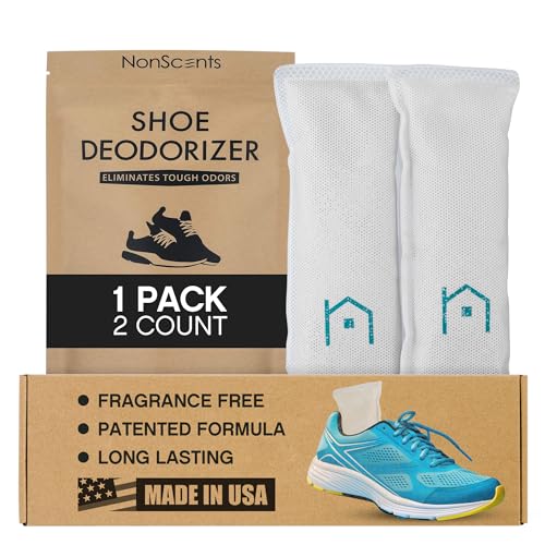 NonScents Shoe Deodorizer 1-Pack (2 Count) - Odor Eliminator, Air Freshener, Smell Absorber, Scent Remover for Shoes, Gym Bags, Soccer Cleats, Closets, Pet Area, Reusable - Shoe Deodorant