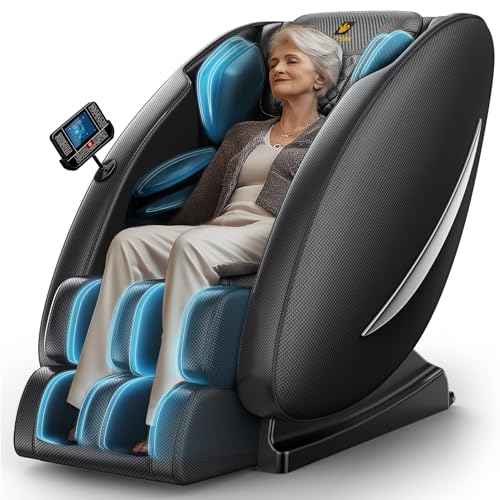 BILITOK Massage Chair Recliner with Zero Gravity, Full Body Massage Chair with Heating, Bluetooth Speaker, Airbags, Foot Roller, Touch Screen, Space-Saving for Office,Faux Leather (Black)