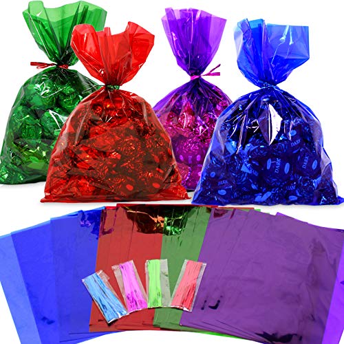AnapoliZ Cellophane Bags 100 pcs Mix Colors (6 Inch x 9 Inch) | Colorful Cello Treat Bags with Twist Ties | 2.5 Mil Quality Cellophane Treat Bags | Transparent Color 6x9 Inch Bags