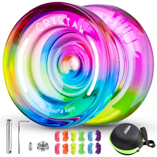 MAGICYOYO Crystal Yoyo K2 Responsive Yoyo for Kids, Professional Yoyo for Beginners, Tricolor Dual Function Yo-Yo with 12 Yoyo Strings, Yoyo Case Bag + Yoyo Accessory Kit (Blue Pink Yellow Gradient)