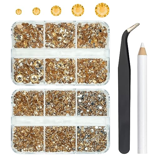 3060PCS Champagne Resin Crystal Rhinestones Flatback Resin Rhinestones 2mm 3mm 4mm 5mm 6mm Non Hotfix Gems Stones Crystals Diamonds for Tumblers Mugs Bottles DIY Crafts Decor Body Face Eyes Makeup etc