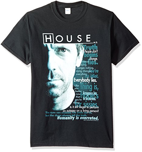 Trevco Men's House TV Series Short Sleeve T-Shirt, Houseisms Black, Medium